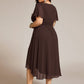 Plus Size Pleated Round Neckline A-Line Midi Chiffon Wedding Guest Dress