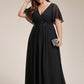 Plus Size Floral Applique Short Sleeve A-Line Chiffon Formal Evening Dress