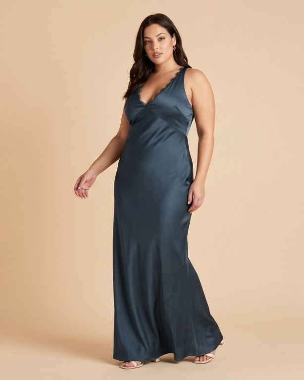 Silvarelle Romantic Plus Size Sheath Satin Bridesmaid Dress with Smooth Finish for Wedding - N0358