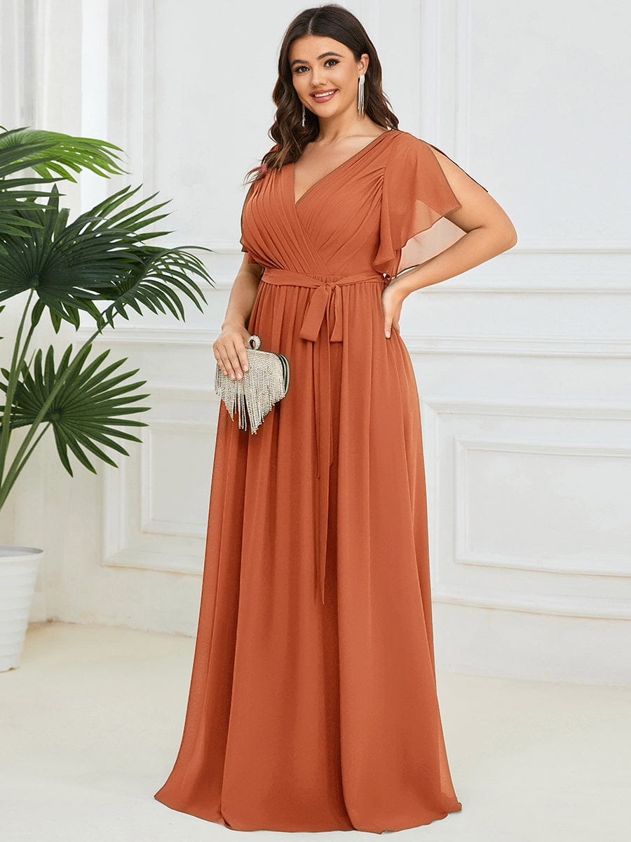 Plus Size Pleated Tie-Waist Chiffon Bridesmaid Dress