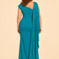 Plus Size Mother of the Bride Dress with Asymmetrical Cape and Embroidery