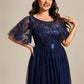 Plus Size Women's Embroidery Evening Dresses with Short Sleeve