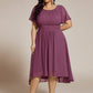 Plus Size Pleated Round Neckline A-Line Midi Chiffon Wedding Guest Dress