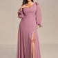 Plus Size Open Lantern Sleeve A-Line Bridesmaid Dress