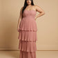 Chantarae Romantic Plus Size A Line Chiffon Bridesmaid Dress Sweetheart Floor Length Formal Gown For Wedding Guest Prom Wedding Events - N0372