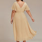 Plus Size Double V-Neck Ruffles Sleeve Chiffon Midi Wedding Guest Dress
