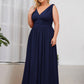 Plus Size Sleeveless V-Neck Chiffon Semi Bridesmaid Dress