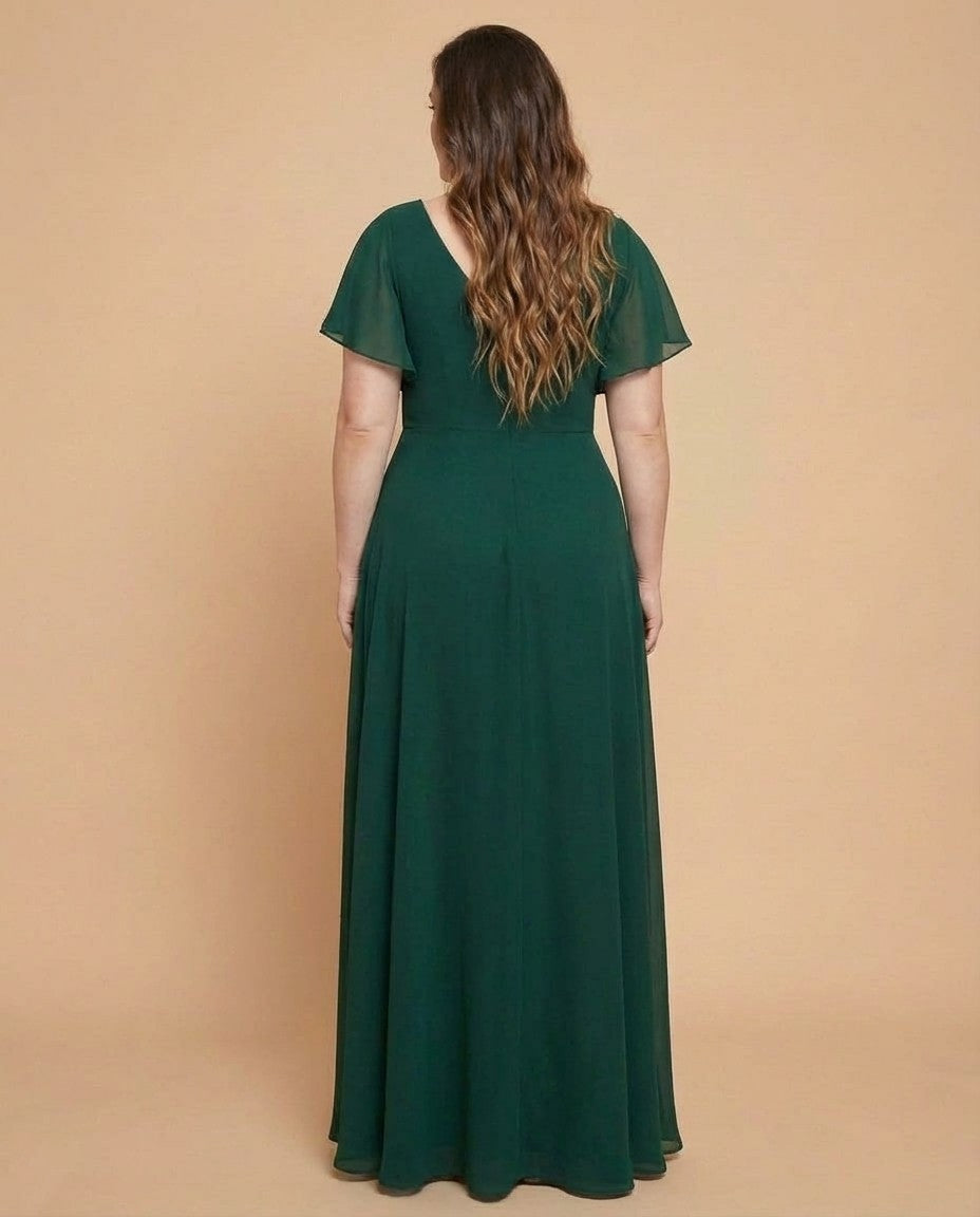 Avenleigh Graceful Plus Size Chiffon A-Line Bridesmaid Gown with Flowing Skirt - N0332