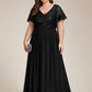 Plus Size V-Neck Short Sleeve Sequin Bodice Mother of the Bride Dress