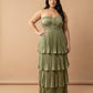 Chantarae Luxury Satin Strapless A-Line Plus Size Bridesmaid Dress with Ruffle -N0377