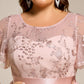 Plus Size Round Neckline Embellished Tulle Midi Bridesmaid Dress