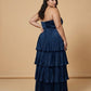 Chantarae Plus Size Romantic A-Line Ruffled Satin Bridesmaid Dress for Wedding Occasions -N0379