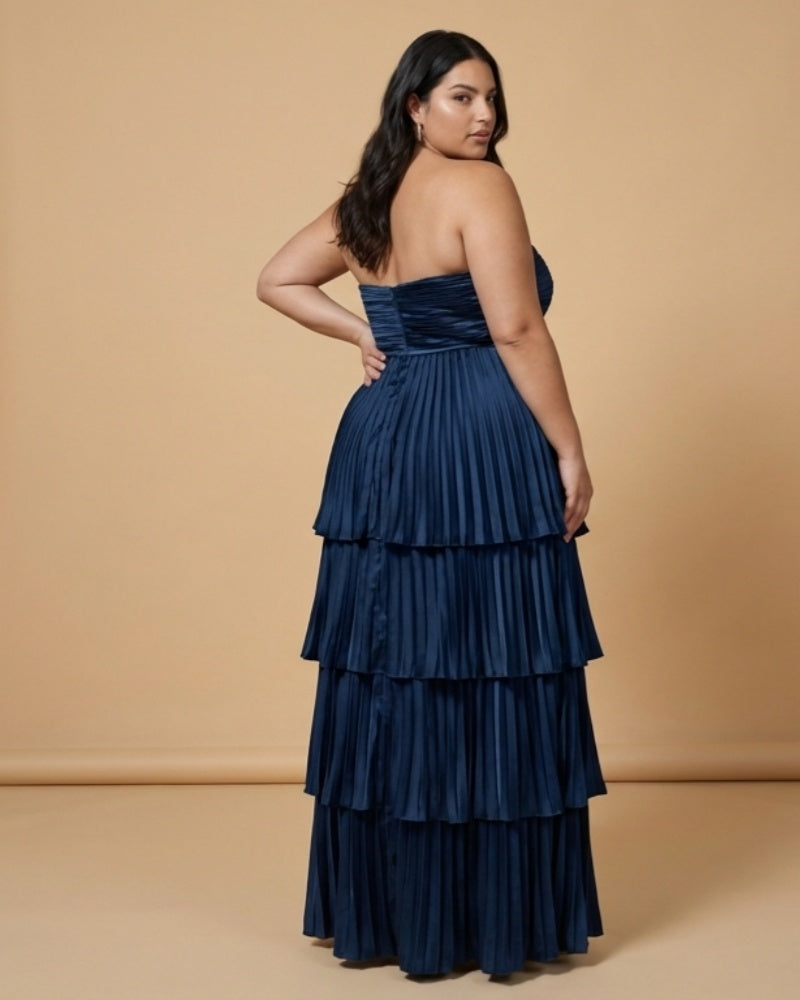Chantarae Plus Size Romantic A-Line Ruffled Satin Bridesmaid Dress for Wedding Occasions -N0379