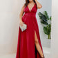 Plus Size Sleeveless V-Neck Empire Waist High Slit Floor-Length Evening Dress