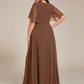 Plus Size Floral Applique Short Sleeve A-Line Chiffon Formal Evening Dress