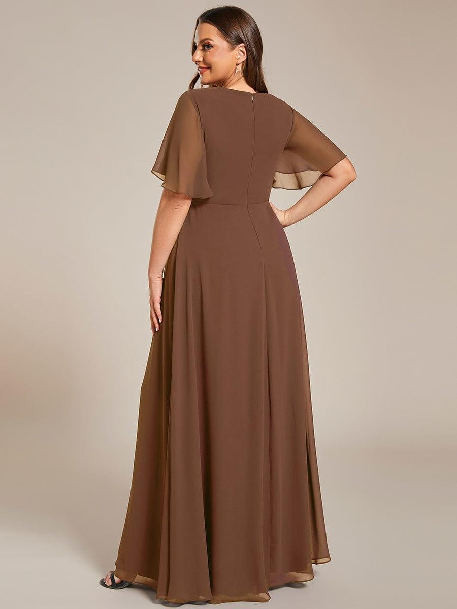 Plus Size Floral Applique Short Sleeve A-Line Chiffon Formal Evening Dress