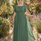 Petaline Elegant Chiffon A-Line Bridesmaid Gown with Short Sleeves N0324
