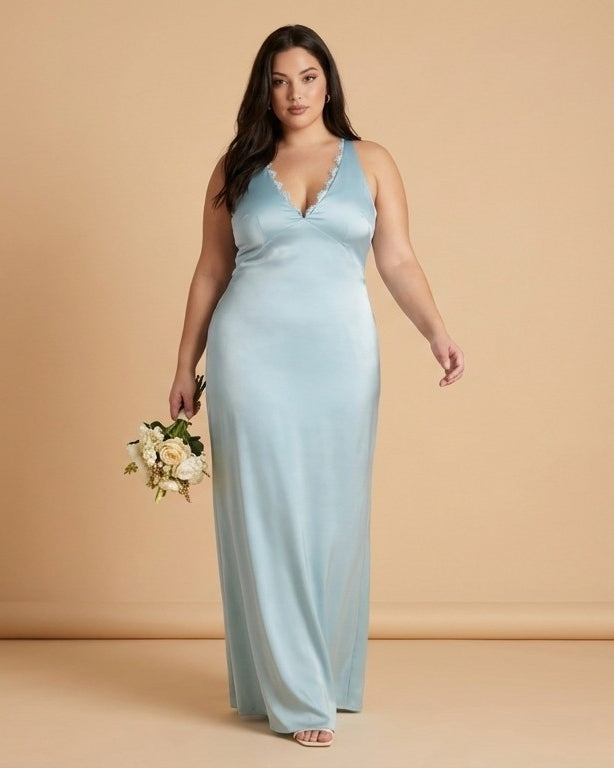 Silvarelle Romantic Plus Size Sheath Satin Bridesmaid Dress with Smooth Finish for Wedding - N0358