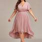 Plus Size Double V-Neck Ruffles Sleeve Chiffon Midi Wedding Guest Dress