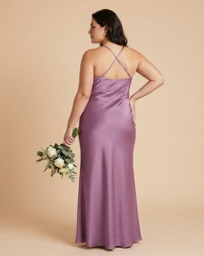 Silvarelle Plus Size Flowy Feminine Evening Gown, Straight Back Sheath Dress for Wedding Engagement Parties -N0360