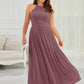 Plus Size Glittery Halter Neck Pleated Formal Evening Dress