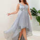 Plus Size Sequin High-Low Deep V Neck Tulle Evening Dresses