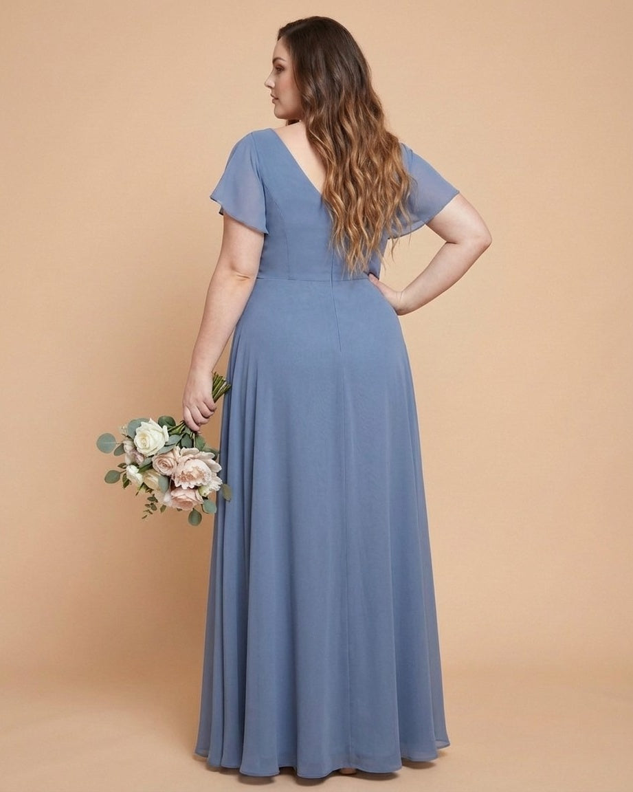 Avenleigh Plus Size Romantic A-Line Chiffon Bridesmaid Dress for Formal Wedding Events - N0336