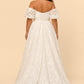 Plus Size Floral Burnout A-Line Wedding Dress with Slit and Off Shoulder Neckline