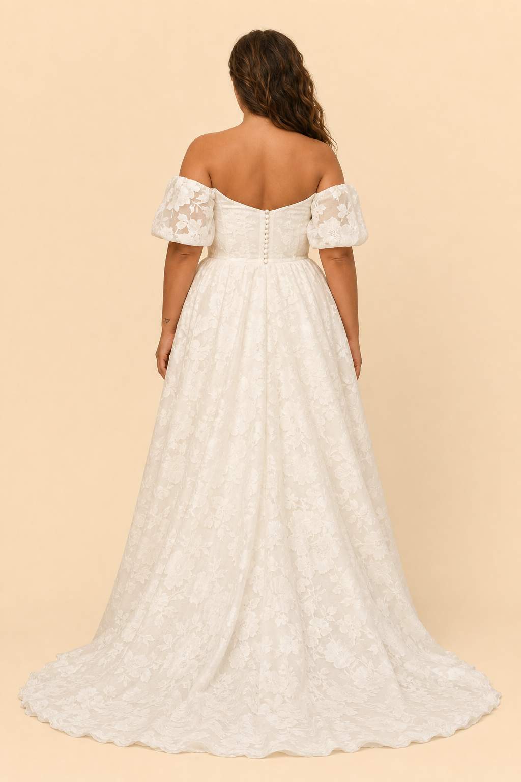 Plus Size Floral Burnout A-Line Wedding Dress with Slit and Off Shoulder Neckline