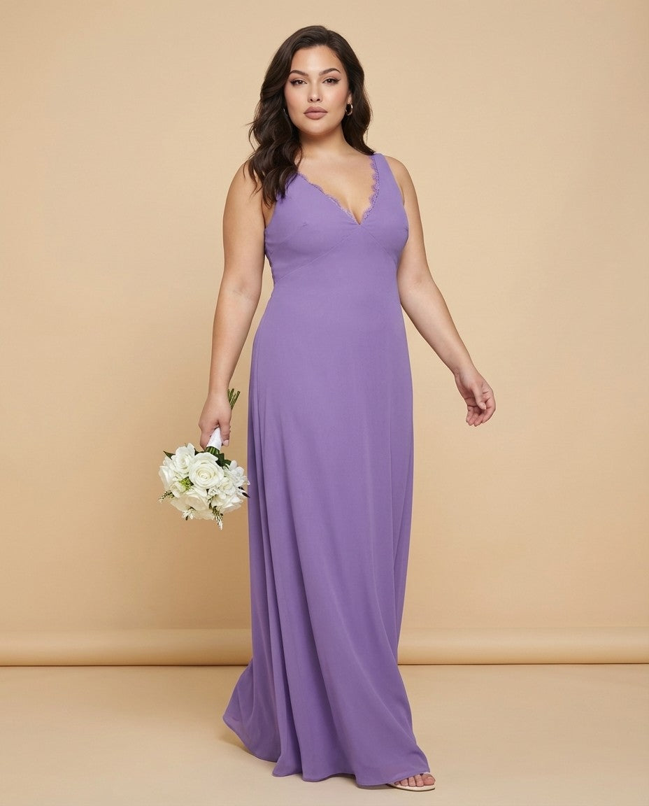 Silvarelle Plus Size Timeless Lace Sheath Floor Length Chiffon Bridesmaid Dress -N0366