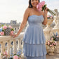 Chantarae Plus Size Romantic A-Line Ruffled Satin Bridesmaid Dress for Wedding Occasions -N0379