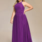Plus Size Glittery Halter Neck Pleated Formal Evening Dress