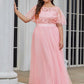 Plus Size Women's Embroidery Evening Dresses with Short Sleeve