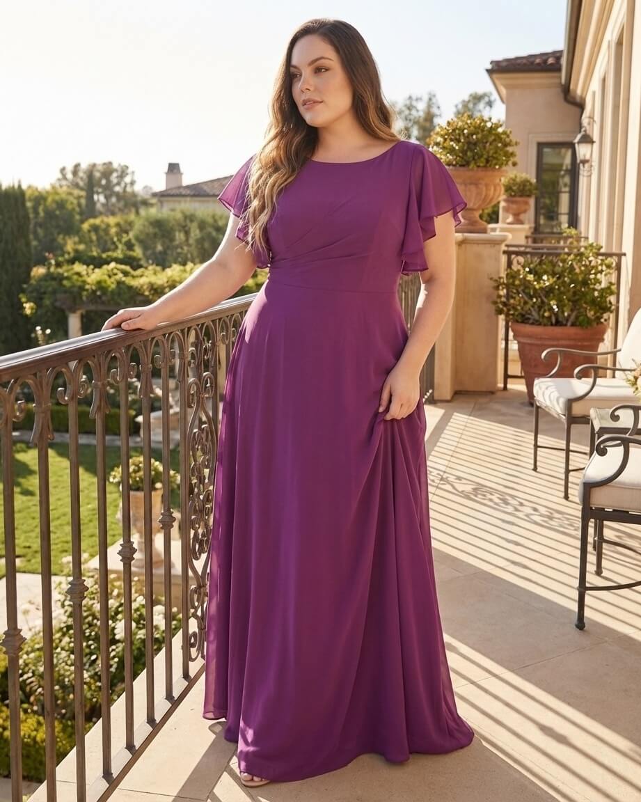 Avenleigh Plus Size Elegant A-Line Bridesmaid Dress with Pleated Chiffon for Wedding - N0340