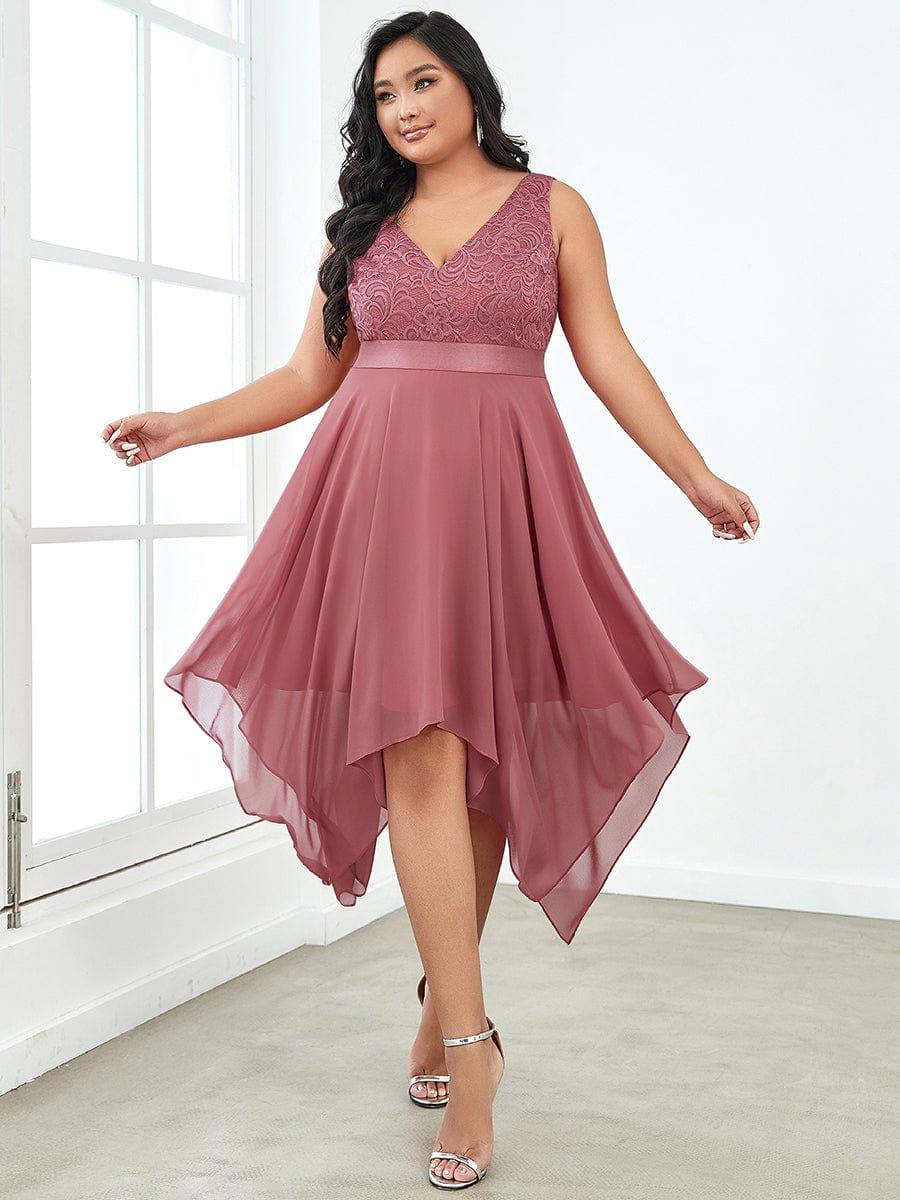 Plus Size Stunning V Neck Prom Lace Dress for Women