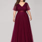 Women's Floor-Length Plus Size Formal Bridesmaid Dress with Short Sleeve