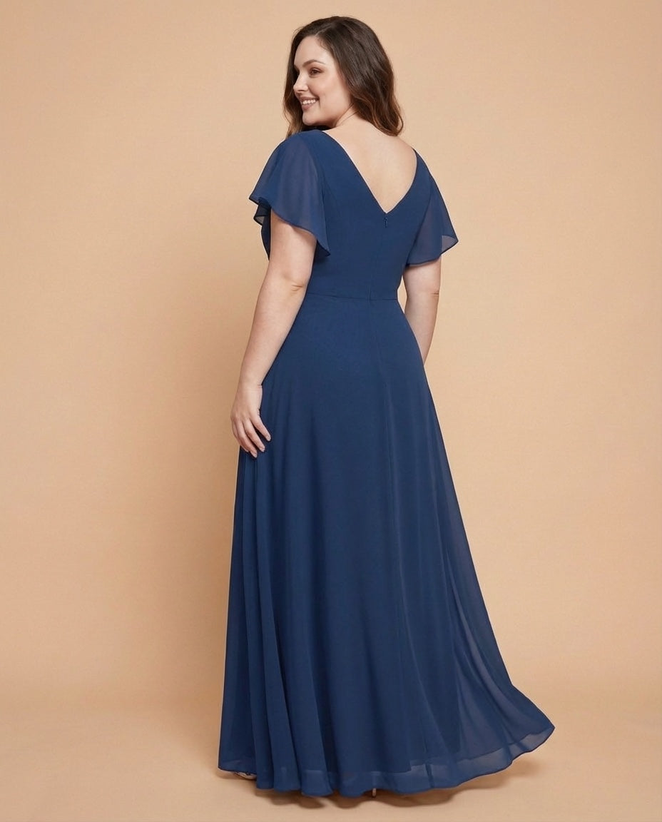 Avenleigh Elegant Plus Size Chiffon A-Line Bridesmaid Gown Flowy Skirt - N0335
