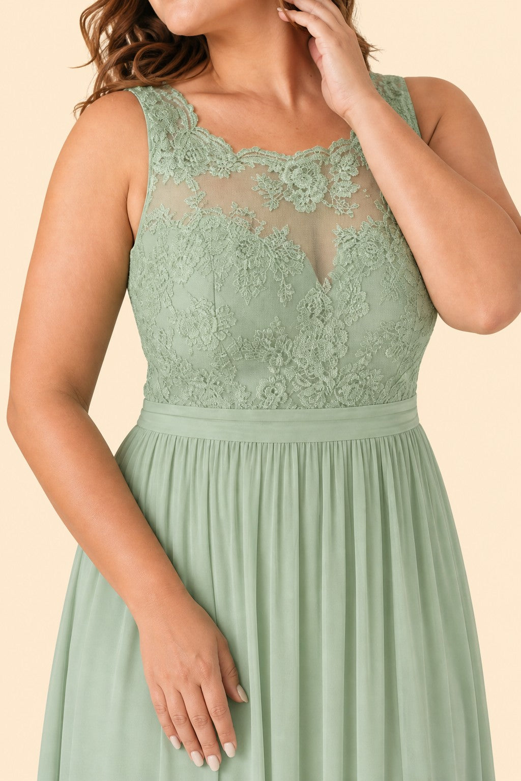 Plus Size Lace Bridesmaid Dress with Slit and Pockets Elegant A-Line Chiffon Open Back Formal Gown