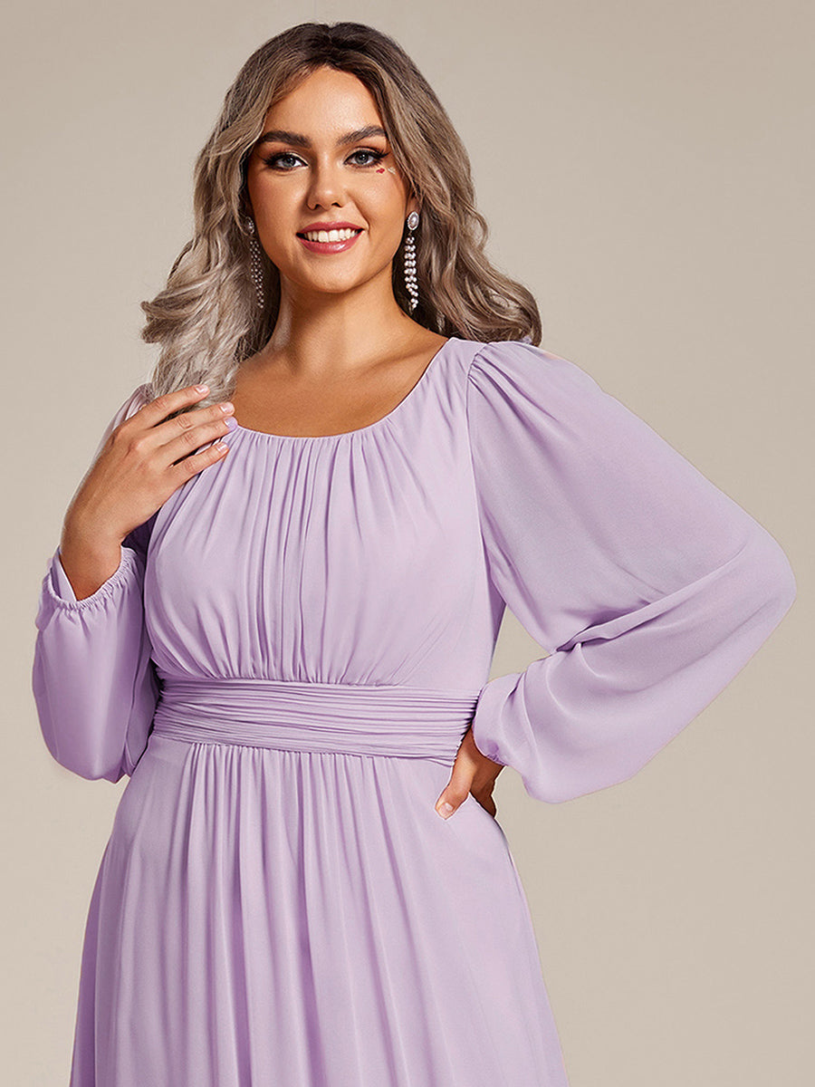 Plus Size See-Through Puff Sleeve Chiffon Mother Dress