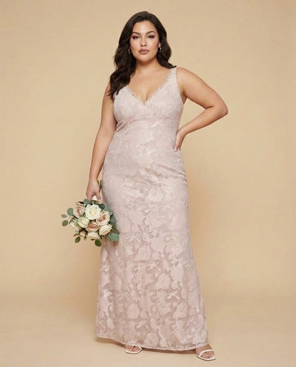 Silvarelle Romantic Floral Burnout Lace Plus Size Bridesmaid Dress for Weddings - N0352