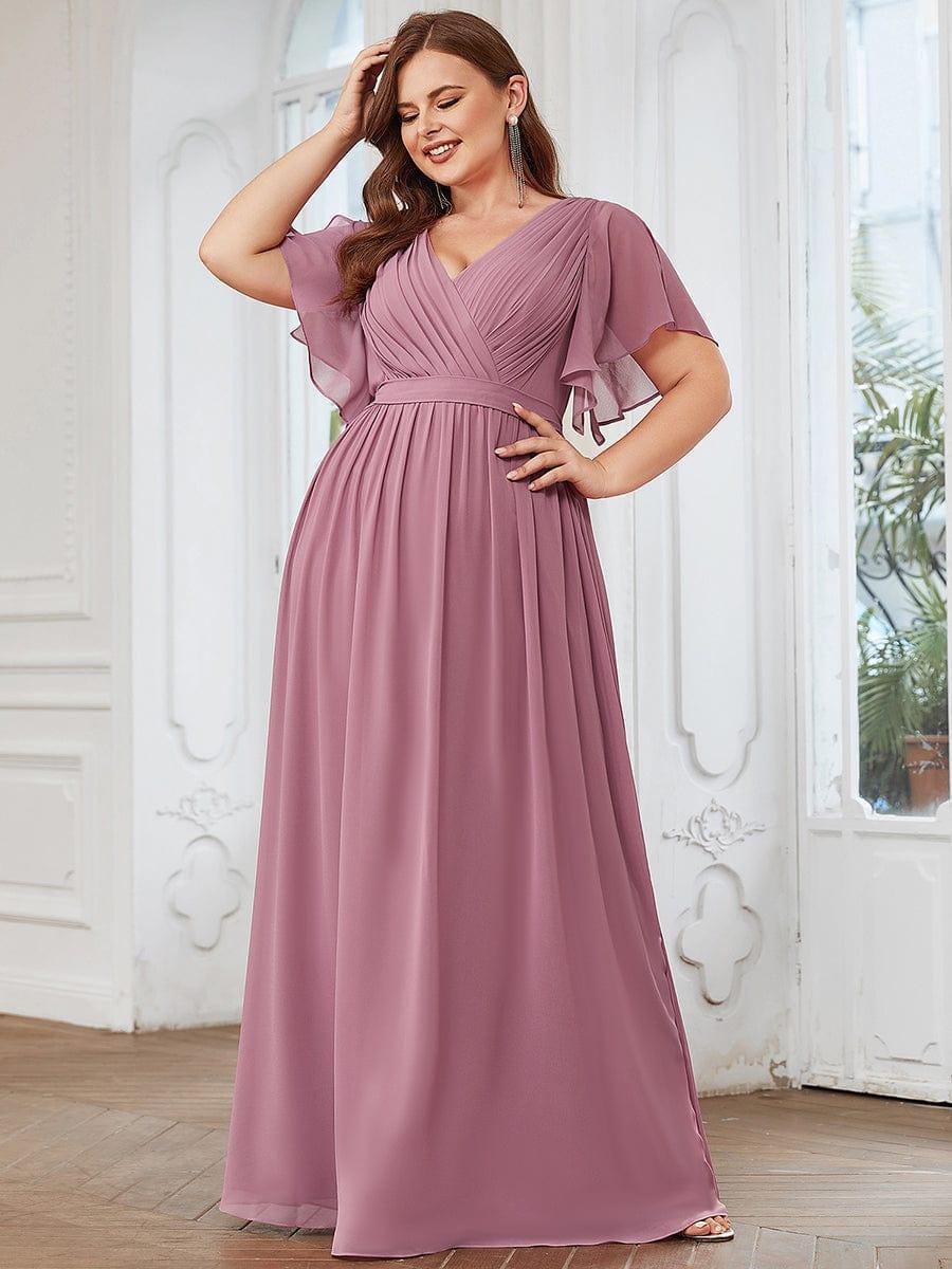Plus Size Pleated Tie-Waist Chiffon Bridesmaid Dress