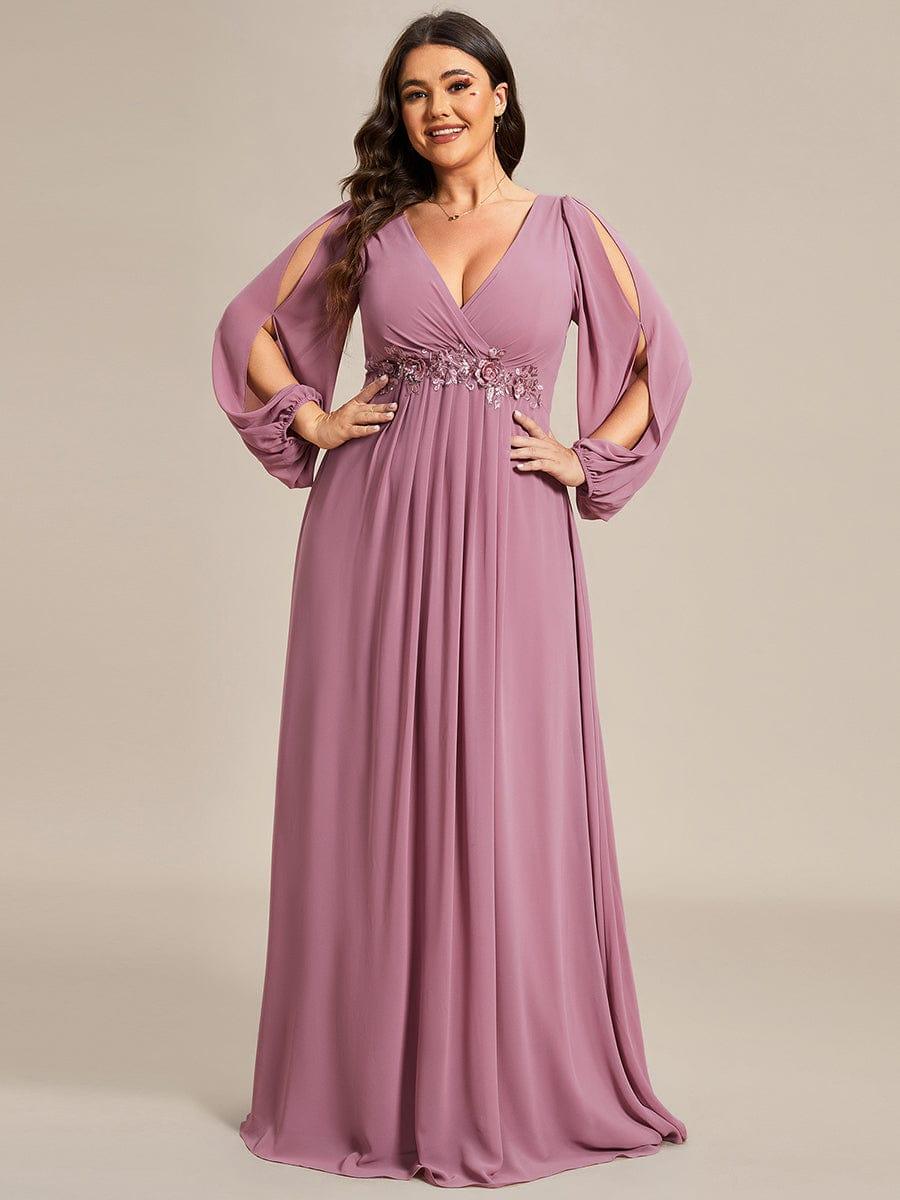Stylish Plus Size Chiffon Formal Evening Dresses with Long Lantern Sleeves