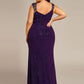 Plus Size Glitter V-Neck High Slit Sequin Shoulder Strap Evening Dress