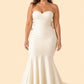 Plus Size Strapless Bridesmaid Dress with Bow Back and Chapel Train