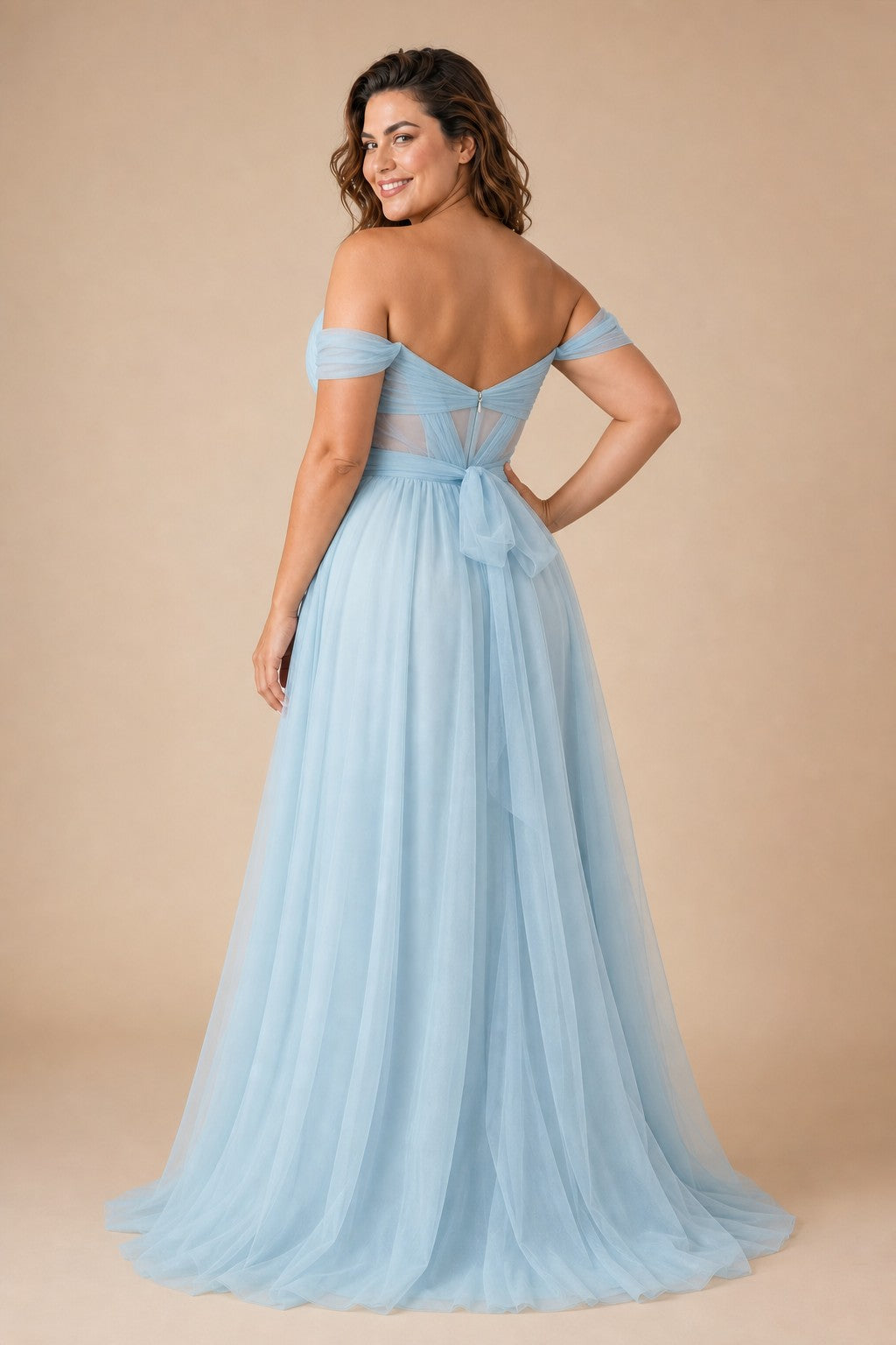 Plus Size A-Line Tulle Bridesmaid Dress with Ruched Slit Detail