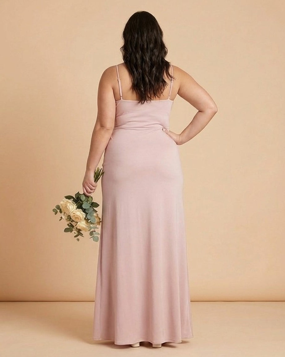 Silvarelle Minimalist Plus Size Sheath Bridesmaid Dress with Soft Chiffon for Wedding -N0365