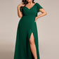 Plus Size Split Ruffles Sleeves with Bowknot Double V-neck Chiffon Bridesmaid Dress