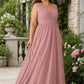 Elegant Plus Size Bridesmaid Dress with Lace Panel Back and Soft Pleats