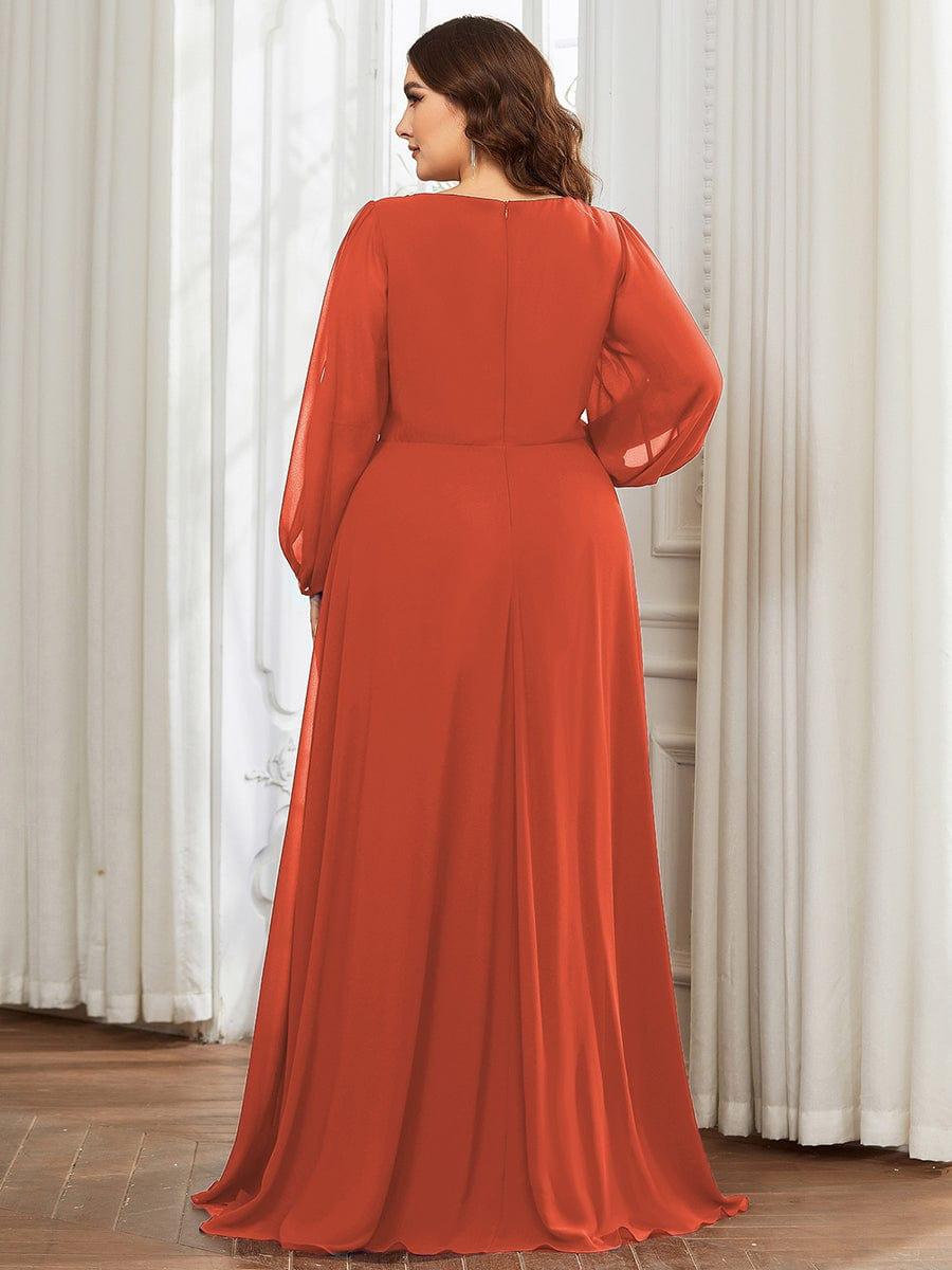 Stylish Plus Size Chiffon Formal Evening Dresses with Long Lantern Sleeves