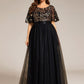 Plus Size Women's Embroidery Evening Dresses with Short Sleeve